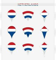 Netherlands flag, set of location pin icons of Netherlands flag. vector