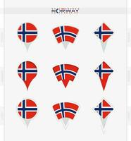 Noruega bandera, conjunto de ubicación alfiler íconos de Noruega bandera. vector