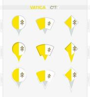 Vaticano ciudad bandera, conjunto de ubicación alfiler íconos de Vaticano ciudad bandera. vector