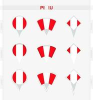Perú bandera, conjunto de ubicación alfiler íconos de Perú bandera. vector