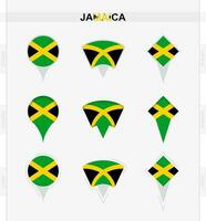 Jamaica flag, set of location pin icons of Jamaica flag. vector