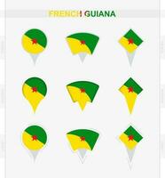 French Guiana flag, set of location pin icons of French Guiana flag. vector