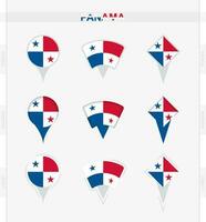 Panama flag, set of location pin icons of Panama flag. vector