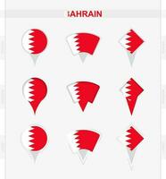 Bahrain flag, set of location pin icons of Bahrain flag. vector