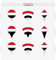 Yemen flag, set of location pin icons of Yemen flag. vector