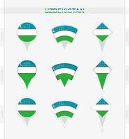 Uzbekistan flag, set of location pin icons of Uzbekistan flag. vector