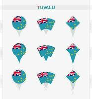 Tuvalu flag, set of location pin icons of Tuvalu flag. vector