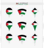 Palestine flag, set of location pin icons of Palestine flag. vector