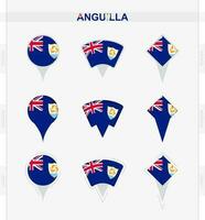 Anguilla flag, set of location pin icons of Anguilla flag. vector