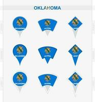 Oklahoma bandera, conjunto de ubicación alfiler íconos de Oklahoma bandera. vector