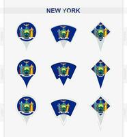 New York flag, set of location pin icons of New York flag. vector