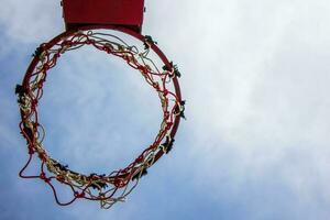 Basketball hoop and sky background photo