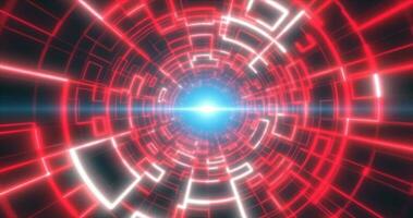 Abstract red glowing neon laser tunnel futuristic hi-tech with energy lines, abstract background photo