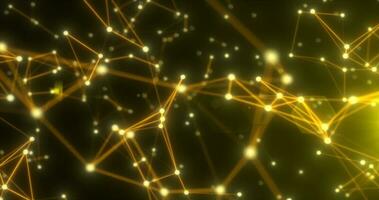 Abstract hi-tech yellow gold glowing lines with dots and plexus triangles, abstract background photo