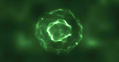 resumen verde energía redondo esfera brillante con partícula olas de alta tecnología digital magia resumen antecedentes foto