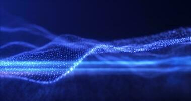 Abstract blue energy waves from particles of futuristic hi-tech glowing background photo