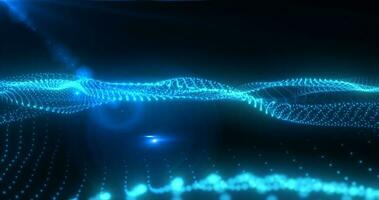Abstract blue glowing waves from particles and dots energy magical futuristic hi-tech, abstract background photo