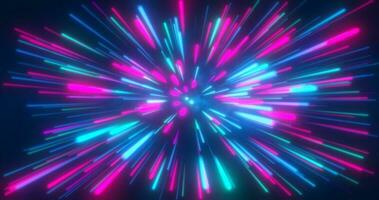 Abstract tunnel of multicolored blue purple glowing bright neon laser energy beams lines abstract background photo