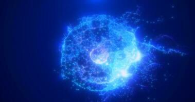 Abstract round blue particle sphere glowing energy science futuristic hi-tech background photo