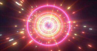 Abstract multi-colored energy futuristic hi-tech tunnel of flying circles and lines neon magic glowing background photo