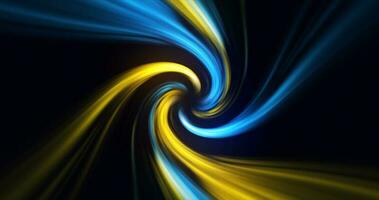 Abstract yellow blue swirl twisted abstract tunnel from lines background photo