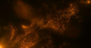 Abstract background of orange yellow fiery flying energy particles of energy magic waves with glow effect and bokeh blur photo