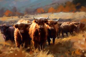 A herd of highland cows ai art. photo