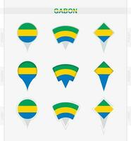 Gabon flag, set of location pin icons of Gabon flag. vector