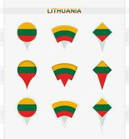 Lithuania flag, set of location pin icons of Lithuania flag. vector