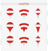 Austria flag, set of location pin icons of Austria flag. vector