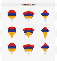 Armenia flag, set of location pin icons of Armenia flag. vector