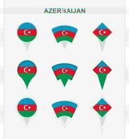 Azerbaijan flag, set of location pin icons of Azerbaijan flag. vector