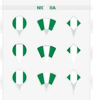 Nigeria flag, set of location pin icons of Nigeria flag. vector