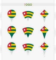 Togo flag, set of location pin icons of Togo flag. vector