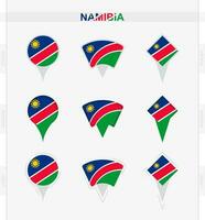 Namibia bandera, conjunto de ubicación alfiler íconos de Namibia bandera. vector