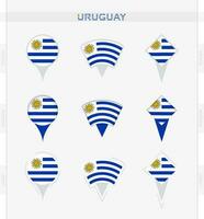 Uruguay flag, set of location pin icons of Uruguay flag. vector