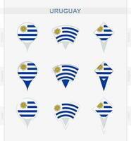 Uruguay flag, set of location pin icons of Uruguay flag. vector