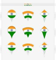 India bandera, conjunto de ubicación alfiler íconos de India bandera. vector