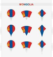 Mongolia bandera, conjunto de ubicación alfiler íconos de Mongolia bandera. vector