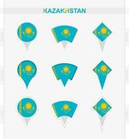 Kazajstán bandera, conjunto de ubicación alfiler íconos de Kazajstán bandera. vector