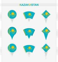 Kazakhstan flag, set of location pin icons of Kazakhstan flag. vector