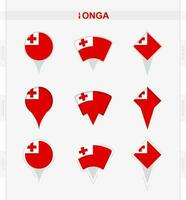 tonga bandera, conjunto de ubicación alfiler íconos de tonga bandera. vector