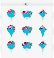 Fiji bandera, conjunto de ubicación alfiler íconos de Fiji bandera. vector