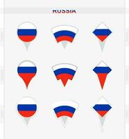 Rusia bandera, conjunto de ubicación alfiler íconos de Rusia bandera. vector