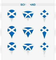 Escocia bandera, conjunto de ubicación alfiler íconos de Escocia bandera. vector