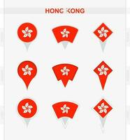 Hong Kong flag, set of location pin icons of Hong Kong flag. vector