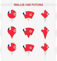 Wallis y futuna bandera, conjunto de ubicación alfiler íconos de Wallis y futuna bandera. vector