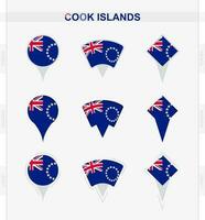 Cook Islands flag, set of location pin icons of Cook Islands flag. vector