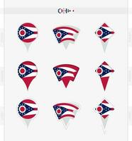 Ohio flag, set of location pin icons of Ohio flag. vector