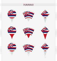 Hawai bandera, conjunto de ubicación alfiler íconos de Hawai bandera. vector